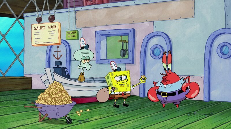 L-R: Squidward, SpongeBob, Mr. Krabs – Bild: ViacomCBS