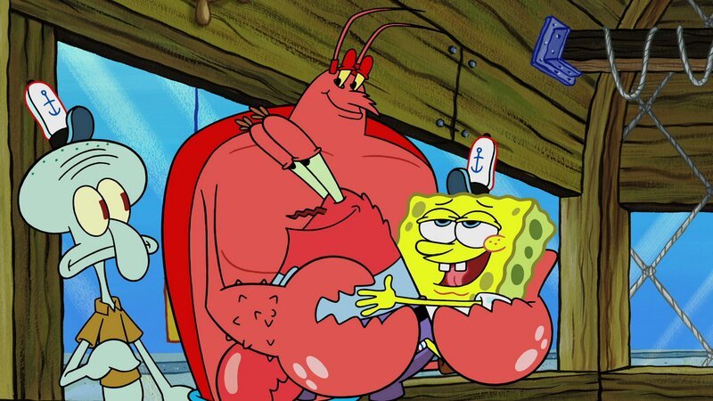 L-R: Squidward, Larry, Mr. Krabs, SpongeBob – Bild: Paramount