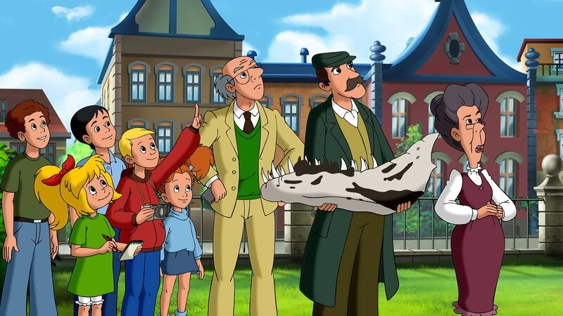 Bibi ist seit kurzem Reporterin der Schülerzeitung. Sie berichtet über Dino-Knochen auf dem Schulgelände und von fliegenden Superstars. – Bild: Kiddinx-Berlin /​ ZDF