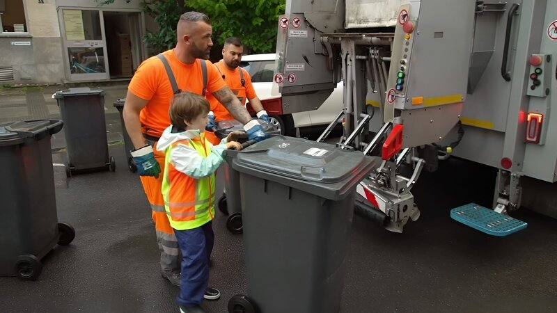 Moritz und die Maschinen: Moritz verbringt einen Tag mit der Müllabfuhr Köln und darf sogar helfen, die Mülltonnen zu leeren. – Bild: WDR/​Die Sendung mit dem Elefanten