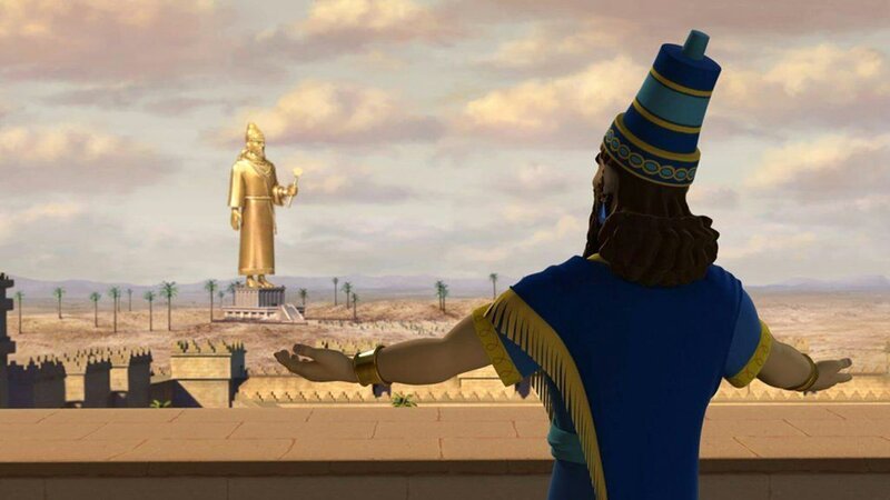 Nebukadnezar hat eine godene Statue von sich errichten lassen – Bild: Bibel TV