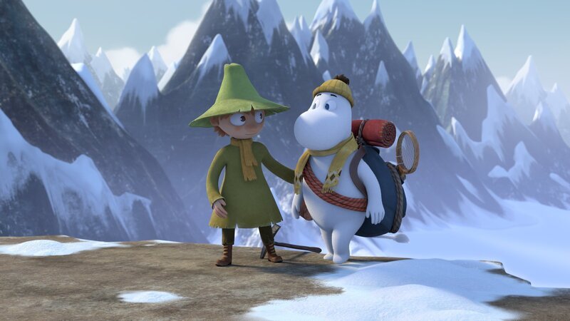 Aus Sehnsucht ist Mumintroll (re.) Snufkin (li.) in sein Winterquartier in die Berge gefolgt. – Bild: ZDF und Moomin Characters™ und Gutsy Animations
