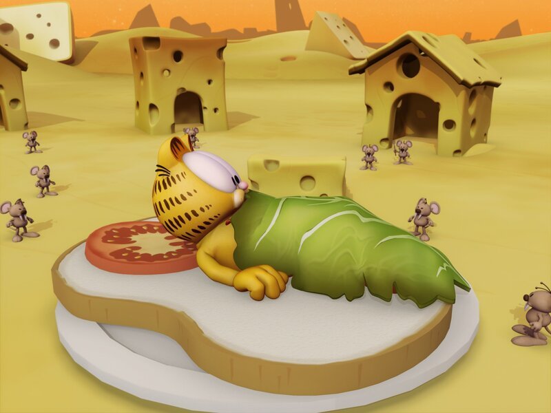 Garfield fliegt in verschiedene fremde Welten, in denen er merkwürdigen bis schrecklichen Wesen begegnet. – Bild: HR/​DARGAUD MEDIA