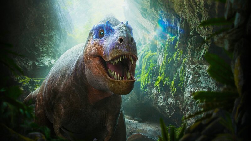 Neueste Forschung legt nahe, dass Albertosaurier keine monströsen Einzelgänger waren, sondern sozial als Gruppe gelebt und gejagt haben. – Bild: ZDF und Lola Post Production Getty images Artwork – BBC Studio