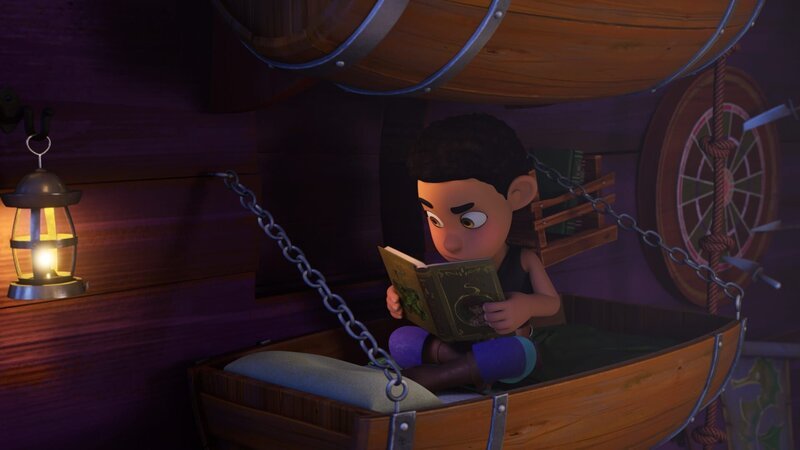 In einem Buch entdeckt Finn einen Bericht über einen berühmten, unbesiegbaren Piraten. Er hieß Mark, der Stinker. – Bild: Method Animation – Mediawan kids & family /​ ZDF