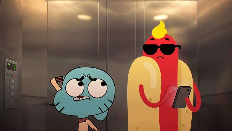 v.li.: Gumball, Hot Dog Guy – Bild: Cartoon Network & TBSEL