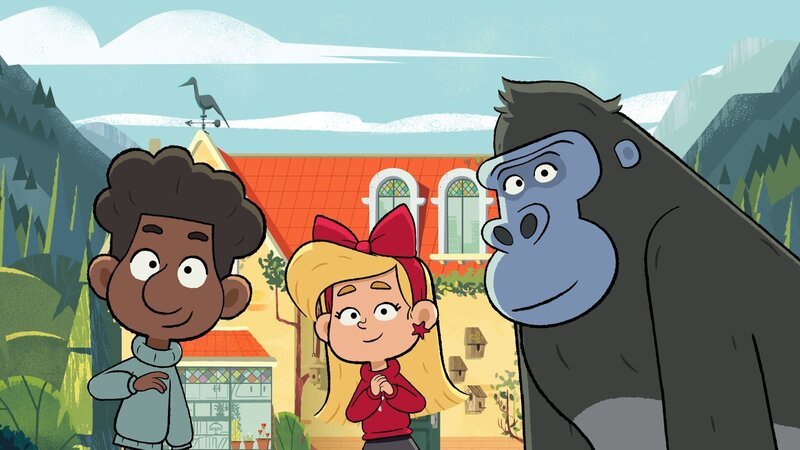 Tommy und Maeva freuen sich auf einen Tierarzt-Praktikumstag bei Hector. Gorilla Jack will auch dabei sein. – Bild: ZDF und Watch Next Media