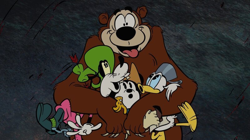 THE WONDERFUL WORLD OF MICKEY MOUSE – „Cheese Wranglers“ – Mickey Mouse attempts to wrangle a prized herd across the stunning vistas of the Big Thunder Valley, but one big obstacle stands in his way, Peg-Leg Pete. HUMPHREY THE BEAR, GOOFY, MICKEY MOUSE, DONALD DUCK – Bild: Disney +