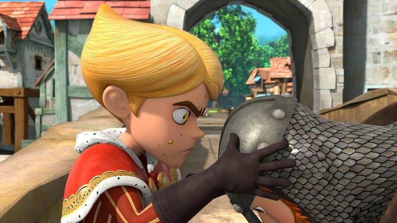 Prinz John (links) lässt, vom Goldfieber gepackt, die ganze Stadt umgraben auf der Suche nach dem glänzenden Metall. – Bild: ZDF/​Method Animation/​ZDF Studios