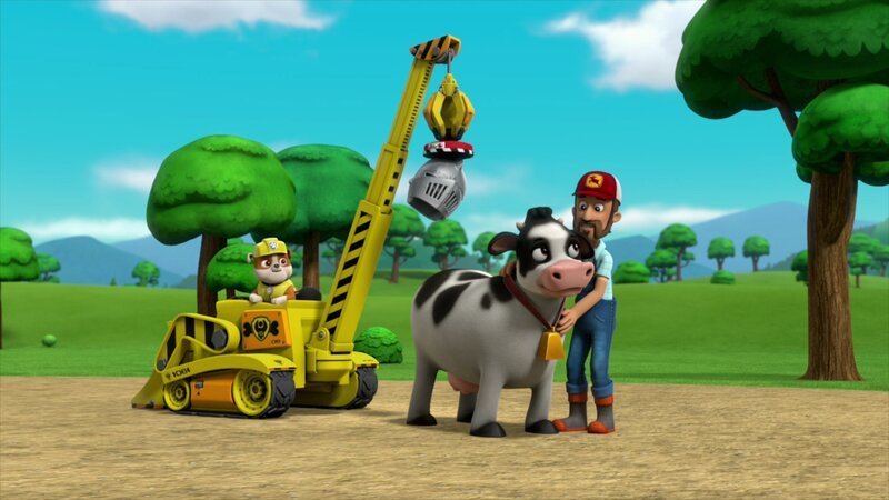 L-R: Rubble, Bettina, Farmer Al – Bild: ANNÉE Spin Master PAW Productions Inc. All Rights Reserved. Paw Patrol and all related titles, logos and characters are trademarks of Spin Master Ltd. Nickelodeon and all related titles and logos are trademarks of Viacom International Inc.