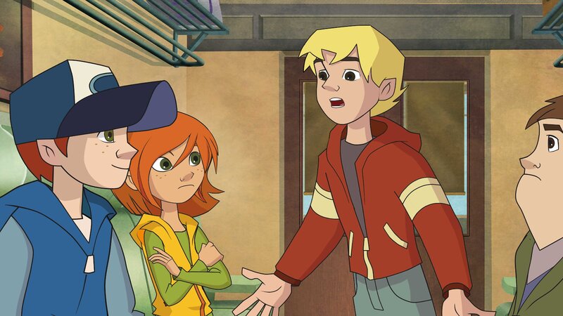 Von einer Klassenfahrt auf ein sagenumwobenes Schloss verspricht sich Kalle spannende Detektivarbeit. Er will einen 100 Jahre alten Fall aufklären, bei dem damals ein Graf vergiftet wurde. Seine Detektivpartner – Radieschen, Steffi und Fred – sind skeptisch. – Bild: ZDF und Edebé Audiovisual, B-Water