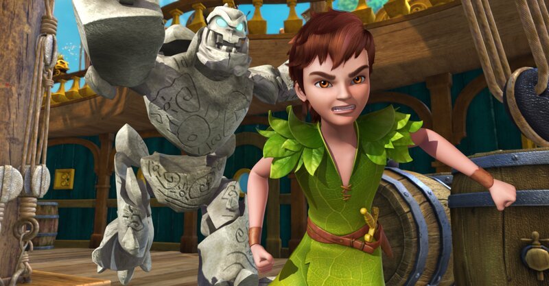 Eines der vielen Monster, die Hook aus dem Großen Buch zum Leben erweckt hat, verfolgt Peter Pan  und will in fangen. – Bild: ZDF und DQ Entertainment