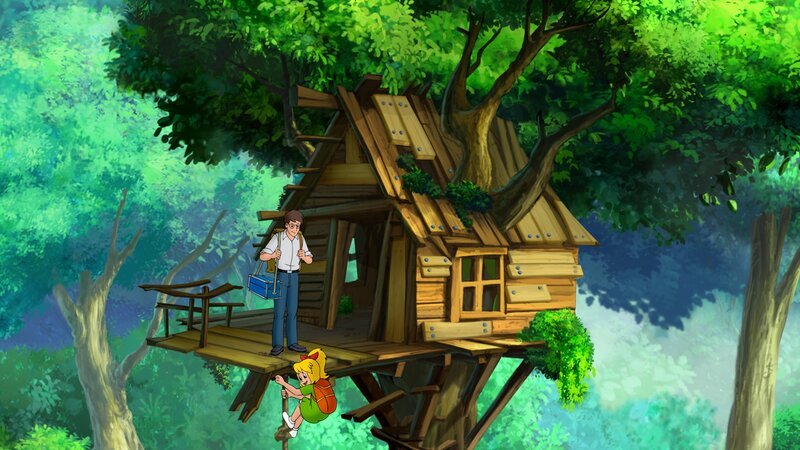 Was sind Bibi und Papa Bernhard doch für Glückspilze! Ein verlassenes Baumhaus mitten im Wald ganz für sie alleine. – Bild: ZDF und Kiddinx