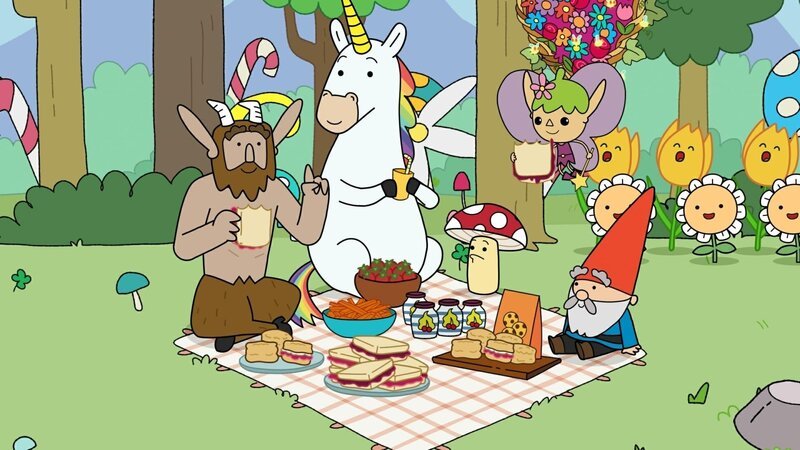 Für den Besuch der BEWI (Behörde Echter Wald-Inspektoren) sorgen Hufius, Blümchen, Tupfen, Twinkle und Herbert (von links) dafür, dass es im Super Happy Magic Forest vorbildlich zu geht. Wenn nur Meister Heiter nicht wäre. – Bild: ZDF/​Tiger Aspect Kids & Family Limited, Movimenti Production, Zodiak Kids & Family France and Monello Productions