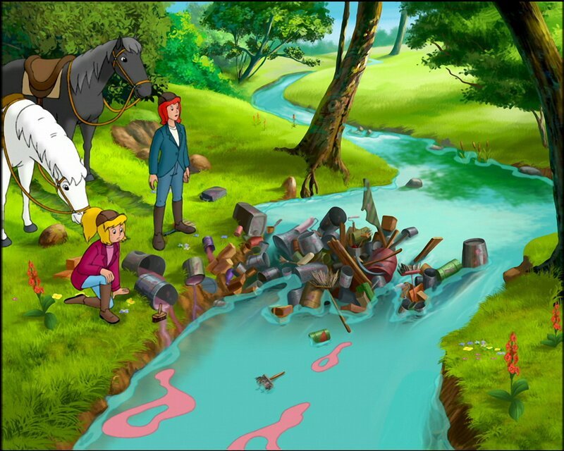 Welch ein Skandal: Giftmüll im Mühlenbach! Bibi (l.) und Tina (r.) sind empört. – Bild: ZDF/​Kiddinx Studios GmbH