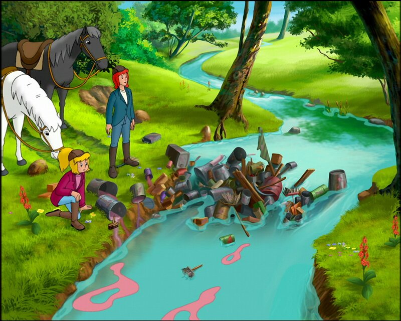 Welch ein Skandal: Giftmüll im Mühlenbach! Bibi (l.) und Tina (r.) sind empört. – Bild: ZDF/​Kiddinx Studios GmbH