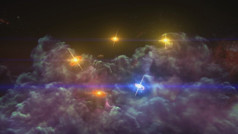 Von supermassereichen Schwarzen Löchern katapultieren eng gebündelte Materiestrahlen in die Weiten des Alls. Wissenschaftler nennen sie „Jets“. – Bild: ZDF und Rob Elliott