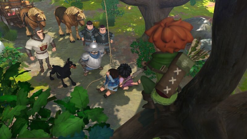 Der Sheriff, seine Söhne, die Wache und Hund Flynn haben den Wagen mit Lebensmitteln der Dorfbewohner beladen und sind auf dem Weg ins Schloss. Robin Hood und seine Gefährten Little John und Tuck versuchen, sie aufzuhalten. – Bild: ZDF / Method Animation, DQ Entertainment, Fabrique dŽimages, ZDF Enterprises, De Agostini Der Sheriff, seine Söhne, die Wache und Hund Flynn haben den Wagen mit Lebensmitteln der Dorfbewohner beladen und sind auf dem Weg ins Schloss. Robin Hood und seine Gefährten Little John und Tuck versuchen, sie aufzuhalten. – Bild: ZDF / Method Animation, DQ Entertainment, Fabrique dŽimages, ZDF Enterprises, De Agostini