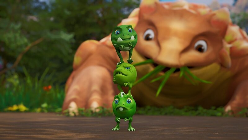 Die Erbs-Rexe müssen lustige Aufgaben lösen, um Gingers Leckereien zu bekommen. – Bild: ZDF/​Cheeky Little Media