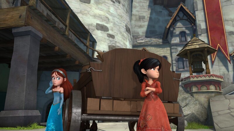 Marian (l.) und Scarlett (r.) helfen Robin Hood und seinen Gefährten und stehen Wache. – Bild: Method Animation /​ DQ Entertainment /​ Fabrique d’Images /​ ZDF /​ ZDF Ent