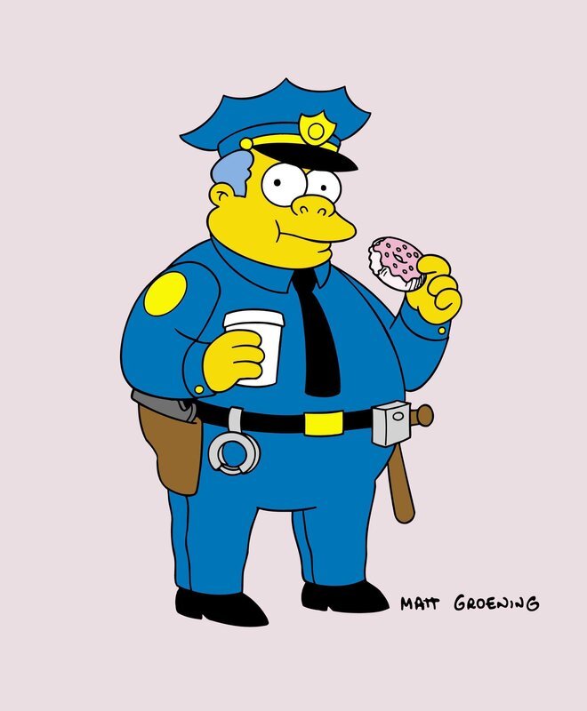 (13. Staffel) – Auch Chief Wiggum, Polizeichef in Springfield, ist ein Donut-Fan. – Bild: ProSieben
