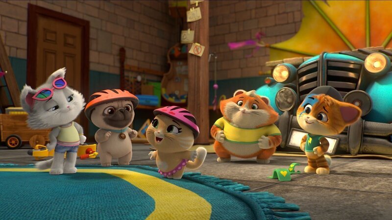 Noch wiegen sich die Buffycats in Sicherheit. Doch Katzenfänger Berti ist in der Gegend und hat es auf die Kätzchen abgesehen. – Bild: SUPER RTL