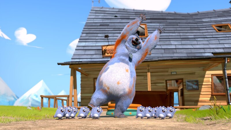 Nach einem heftigen Schlag auf den Kopf ist Grizzy nicht mehr der Alte: Er hält sich auf einmal für einen der Lemminge! Er versucht alles, um zur Gruppe zu gehören und bei den lustigen Spielen der Lemminge mitzumachen. Doch irgendwie gibt es da doch kleine feine Unterschiede zwischen ihm und den Lemmingen. – Bild: Studio Hari S.A.R.L.