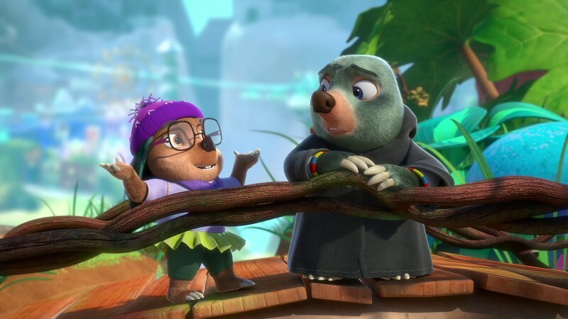 Auch wenn Moley noch nicht von seinem Kostüm für die Modenschau überzeugt ist, gibt Dotty ihr Bestes, um ihn zum Mitmachen zu überreden. – Bild: Two Daughters Entertainment Ltd /​ ZDF