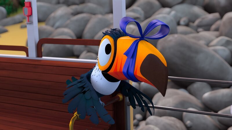 Damit die Medizin wirken kann, hat Frau Emily Tukan Toni Redeverbot erteilt. – Bild: ZDF/​Grid Animation