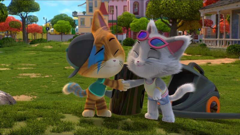 Lampo und Milady (r.) streiten sich, wer von ihnen die bessere Katze ist. Schließlich treten sie in einem Wettstreit gegeneinander an. Wer von beiden hat die Nase vorn? – Bild: SUPER RTL