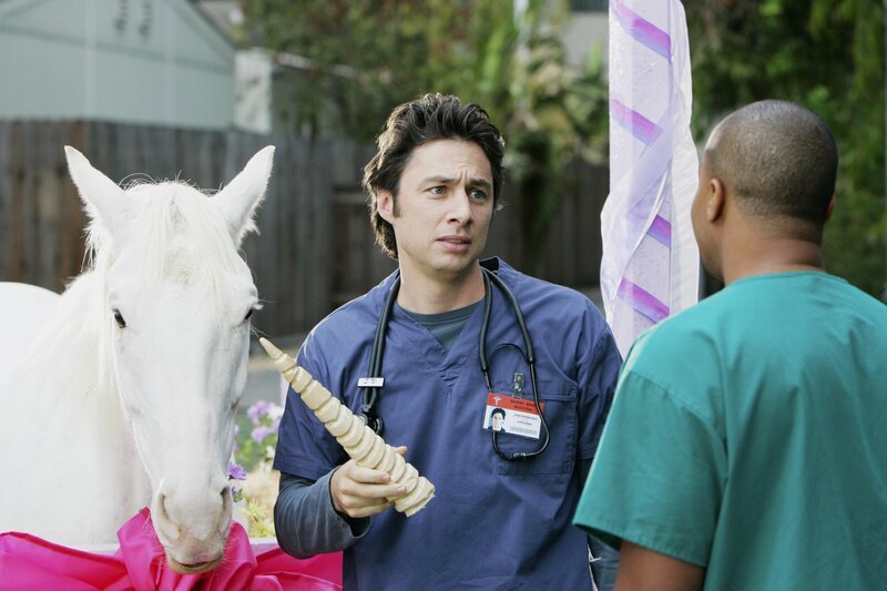 Die Überraschung ist groß: Turk (Donald Faison, r.) schenkt J.D. (Zach Braff, l.) ein „Einhorn“ … – Bild: Touchstone Television