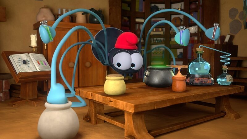 Der achtbeinige Papa Schlumpf versucht ein Gegenmittel für seine Verwandlung zu kreieren. – Bild: KiKA/​Peyo Productions, Dupuis Édition & Audiovisuell