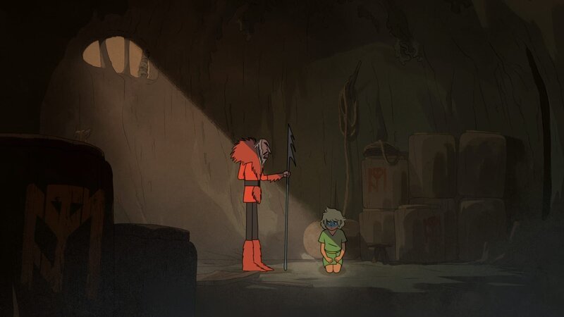 Nachdem ein Medaillon von Tobie Lolness aufgetaucht ist, befragt Aufseher Tigre (l.) den Hautlosen „Kleiner Baum“ (r.). Er ahnt nicht, dass dieser Tobie selbst ist. – Bild: ZDF und TANT MIEUX PROD/​ ZDF/​ ZDF STUDIOS/​ UMEDIA