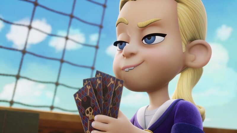 Aline und ihr Bruder Gustav haben ein cooles Kartenspiel aufgetrieben, in das im Nu alle Schüler vernarrt sind. – Bild: Method Animation /​ Mediawan kids & family /​ ZDF