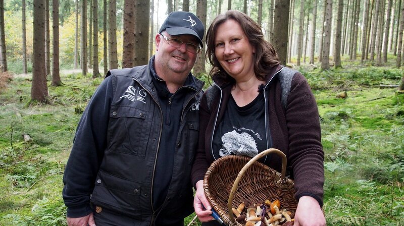 Michael und Meike sammeln Pilze für ihr Abendessen und genießen den Wald. Meike hat sich in der Freizeit zur Pilzsachverständigen qualifiziert und streift mit ihrem Mann oft durch die Wälder bei Bad Rothenfelde. – Bild: NDR/​Pietscher Film/​Christian Pietscher