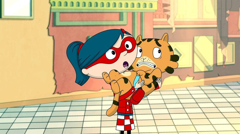 Eine Drohnenspinne, die Statuen Unterwäsche verpasst? Da staunt sogar Mirette. – Bild: WDR/​Cyber Group Studios/​KD Productions Toons&Games/​Televisió de Catalunya