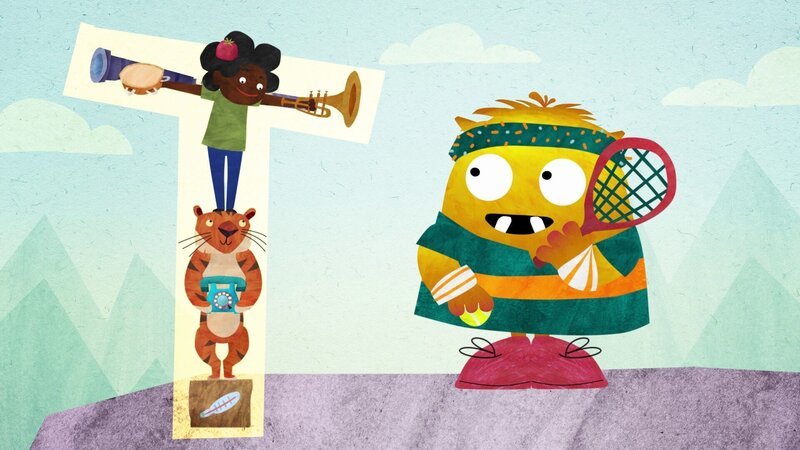 Nitso baut ein großes T und verkleidet sich als Tennisspieler. – Bild: KiKA/​Filmakademie Baden-Württemberg GmbH/​Eagle Eye