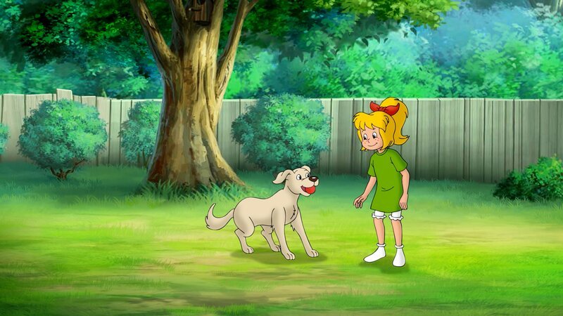 Bibi freundet sich mit dem zugelaufenen Hund an, der allerlei Tricks kann. – Bild: Kiddinx Studios /​ ZDF