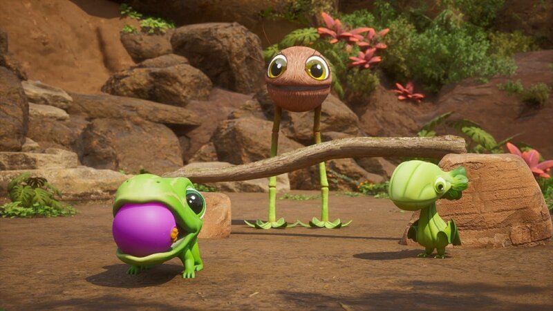 Ob diese drei Vegesaurier auch mit neuen Freunden spielen wollen? – Bild: ZDF/​Cheeky Little Media