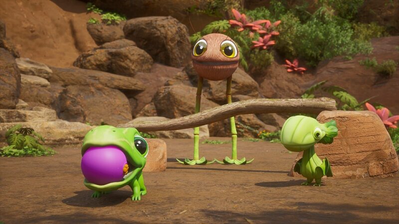 Ob diese drei Vegesaurier auch mit neuen Freunden spielen wollen? – Bild: ZDF/​Cheeky Little Media