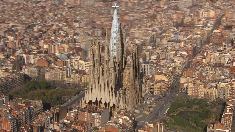 Barcelona, Spain – 3D reconstruction of the towers of Sagrada Familia. – Bild: The National Geographic Channel