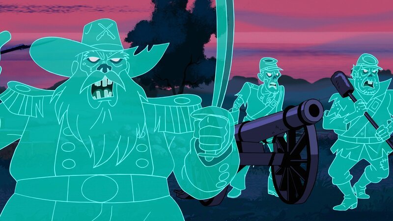 Ein verhextes Denkmal sorgt für Rätsel. Bei einem Urlaub wird eine Familie von den Geistern aus der Vergangenheit überrascht und bekämpft. – Bild: Warner Bros. Entertainment Inc.