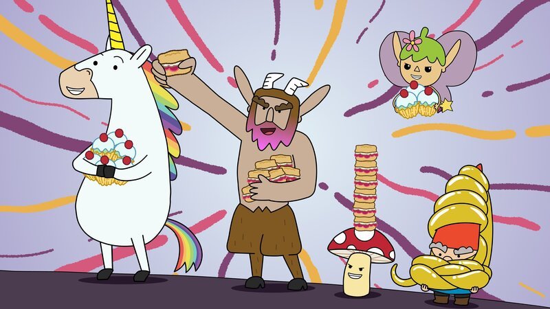 Blümchen, Hufius, Tupfen und Twinkle (von links) haben ihren Freund ‚Herbert Goldbart‘ (rechts) gerettet. – Bild: ZDF/​Tiger Aspect Kids & Family Limited, Movimenti Production, Zodiak Kids & Family France and Monello Productions