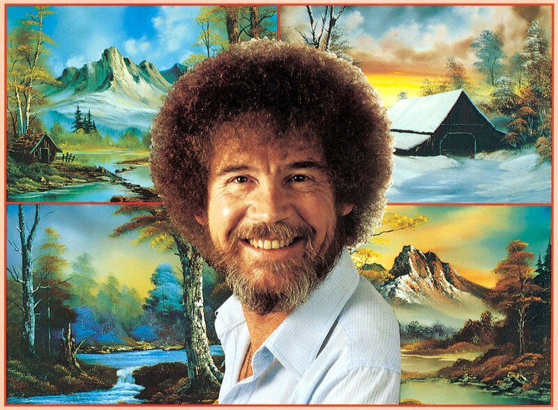 Bob Ross vor einem seiner Landschaftsbilder. – Bild: BR/Bob Ross Company Bob Ross vor einem seiner Landschaftsbilder. – Bild: BR/Bob Ross Company