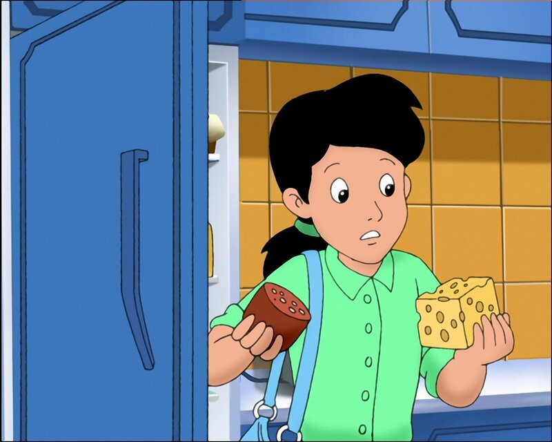 Im Pferdestall nistet sich heimlich ein Mädchen ein und stibitzt Brot und Käse aus der Küche. Am Morgen zeigt es sich kurz am Frühstückstisch der Martins, um gleich darauf zusammen mit dem Knuddelpony zu verschwinden. – Bild: ZDF/​KIDDINX Studios GmbH