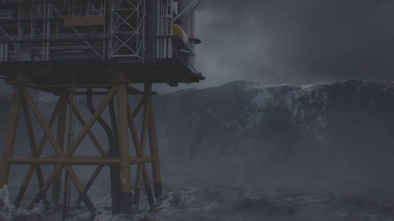 A rogue wave hits an oil rig. – Bild: Science Channel /​ Discovery Communications