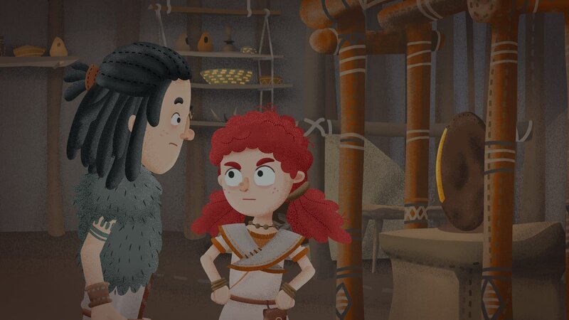 Oh Schreck! Mimo (links) und Leva (rechts) haben sich gestritten und nun ist die Himmelsscheibe kaputt. – Bild: KiKA/​Mideu Films/​MDR/​hr/​BR/​SWR/​WDR