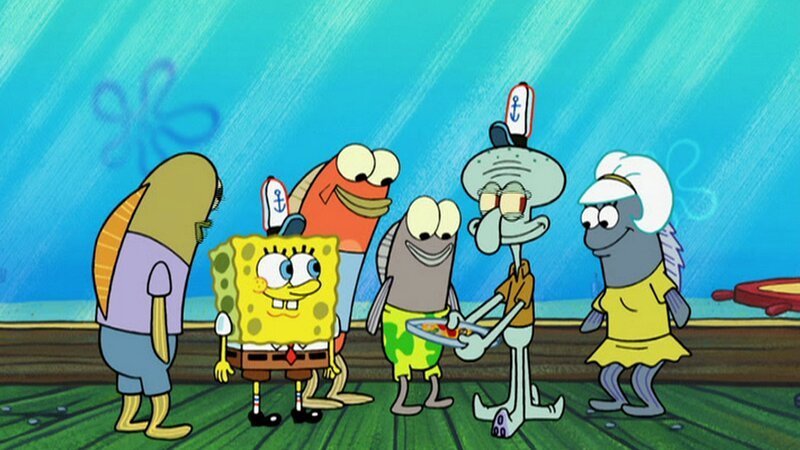 SpongeBob (2.v.l.), Squidward (2.v.r.) – Bild: ViacomCBS