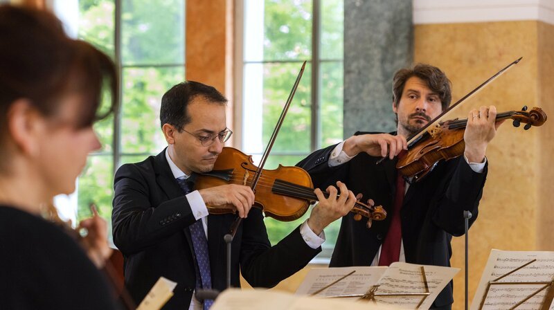 Die Violinen-Gruppe des Ensemble Collegium 1704 – Bild: MDR/​Emilian Tsubaki