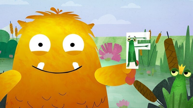 Nitso trifft bei seiner Suche nach dem verlorengegangen F einen fröhlichen Frosch. – Bild: KiKA/​Filmakademie Baden-Württemberg GmbH/​Eagle Eye